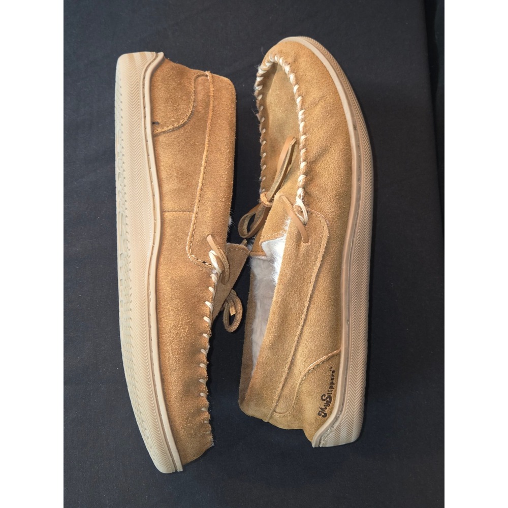 MySlippers Women Tan Suede Faux Fur Lined‎ Moccasin Slippers Size 8
